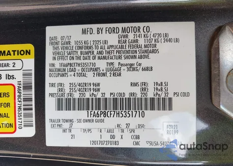 2017 Ford Mustang Gt z USA, uszkodzony, nr VIN 1FA6P8CF7H5351710